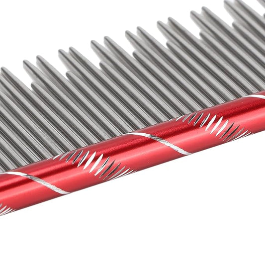 Dioche Stainless Steel Cat Comb for Gentle Grooming and Detangling – Pet Hair Removal Tool with Density Teeth for Breeds (Red)