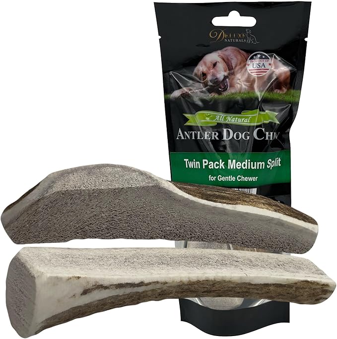 2-Pack Medium Split Elk Antler Dog Chews (5.5 to 7+ in) – All Natural, Premium Grade A, Odor-Free, USA-Sourced – Long-Lasting Dental Treats for Small Dogs Under 35 lbs