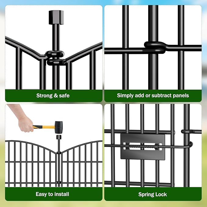No Dig Decorative Garden Fence 5 Panels with Gate, 40 in (H) x 11.8 ft (L), Dog Fence Outdoor for Yard，Rustproof Metal Animal Barrier Ground Stakes Fencing for Garden, Patio, Flower Bed