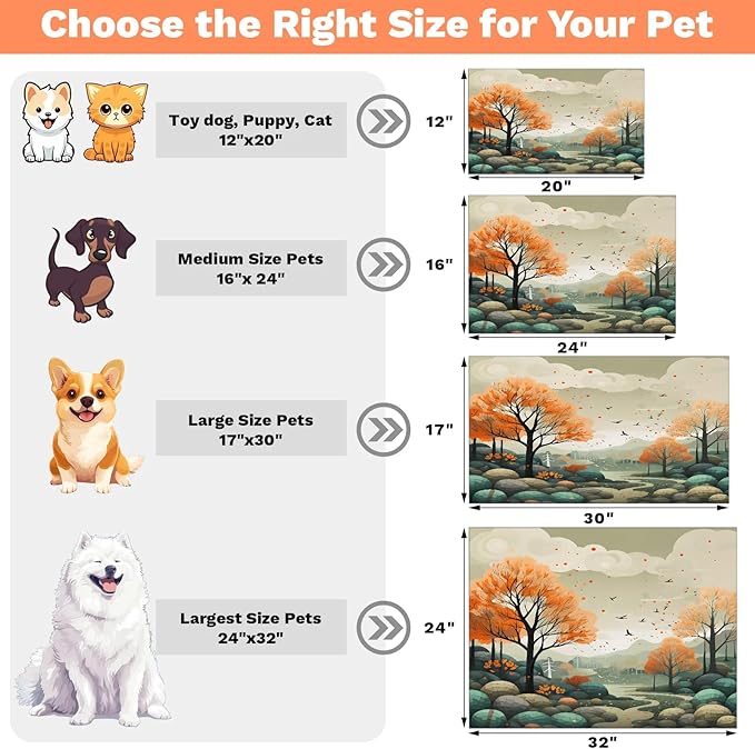 Fall Forest Dog Food Mat for Floors Absorbent, Quick Dry Water Dispenser Mat for Food, Water, Pet Supplies 17" x 30", Nature Tree Plant