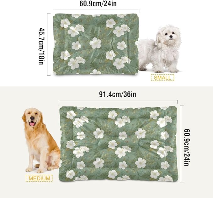 Dog Bed for Crate Washable Pet Sleep Pad, Floral Print Kennel Mat with Non-Slip Bottom, Soft Fluffy Supplies Pet for Dogs and Cats (36x24 inch)