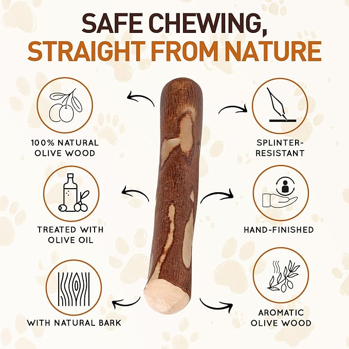 Wildfang® Olive Wood Chewing Sticks for Dogs, Small - Tough Chew Toys for Aggressive Chewers, Puppy Chew Toys for Teething, Training for Chewing Muscles, Olive Wood Stick for Dog (Under 33lbs), 3pack