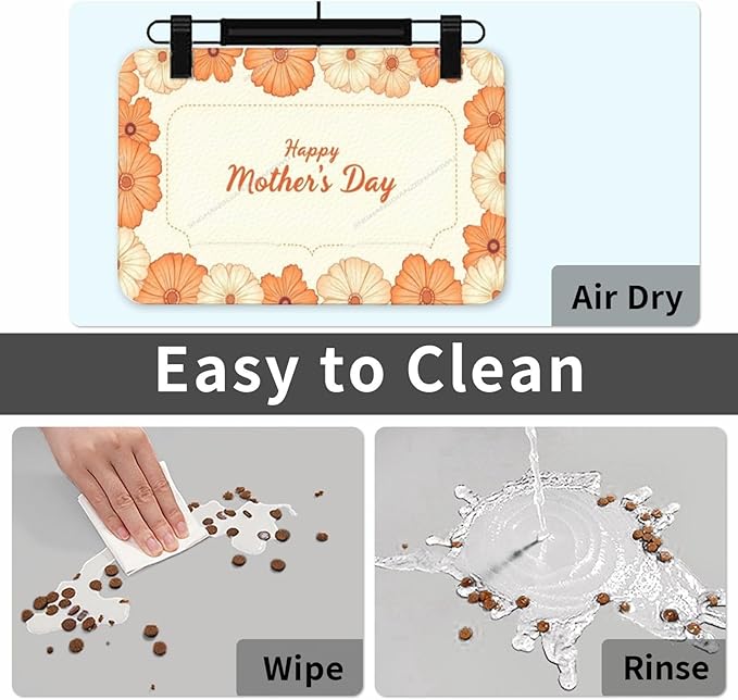 Dog Food Mats for Floors Absorbent Pet Cat Food Mat Happy Mother's Day Floral Gift Mom Orange Lf Non Slip Dogs Bowl Mats for Water Dog Placemats Feeding Mat Pet Supplies 18X12In