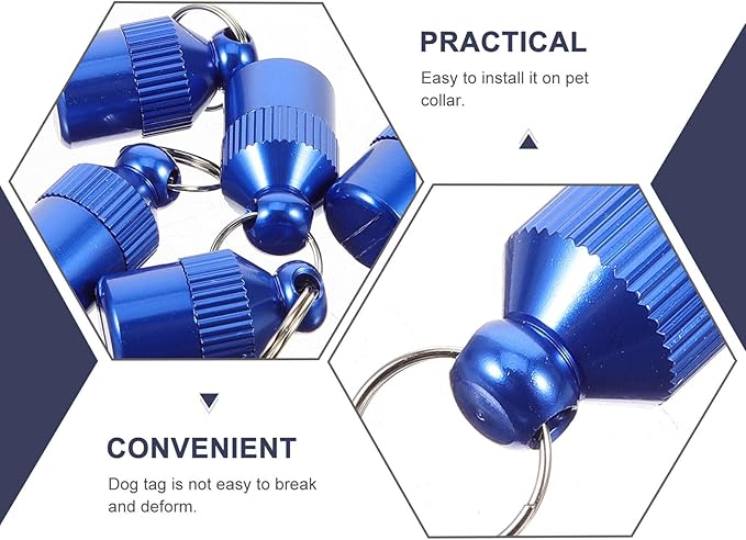 STOBAZA 5pcs Aluminum Alloy Pet Id Tags Blue Anti-Lost Collar Hanging Name Tags for Dogs and Puppies with Address Holder for Pet Supplies
