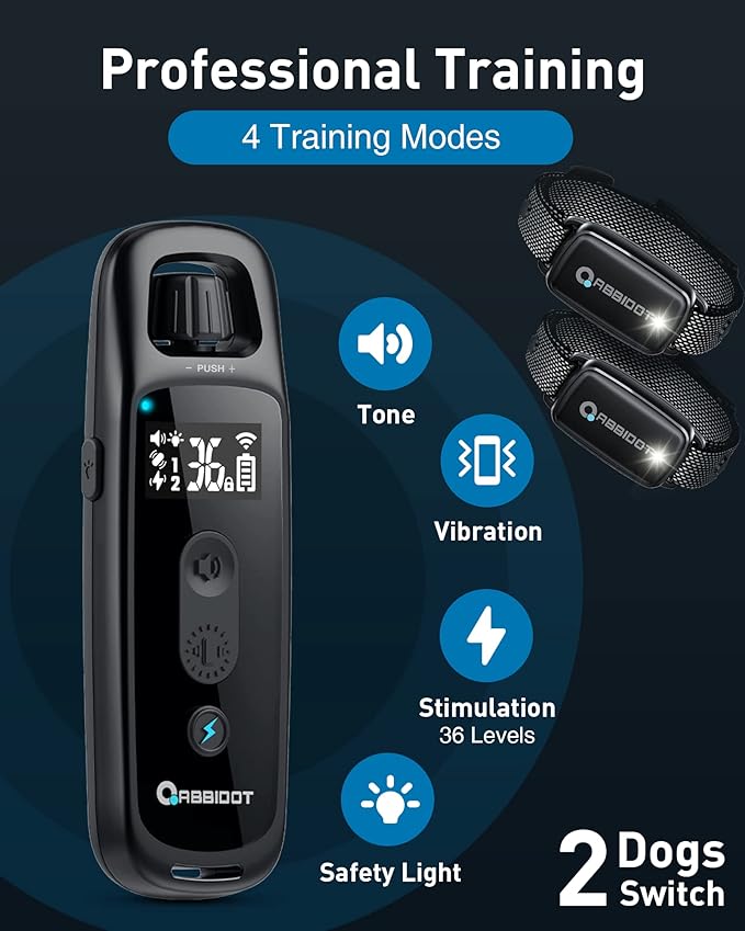ABBIDOT Dog Shock Collar, 3300 FT Dog Training Collar with Remote, IPX7 Waterproof with 4 Training Modes, Rechargeable E-Collar for Small Medium Large Dogs (15-120 lbs)