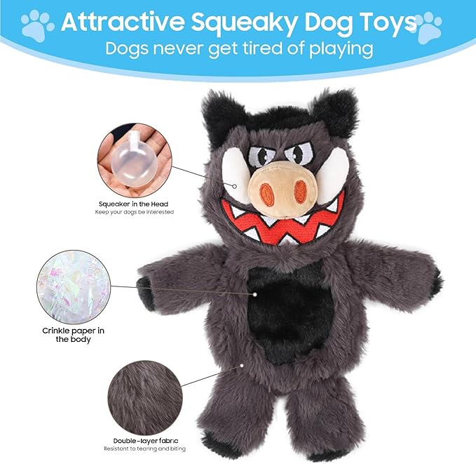 Bzonsmart 5 Pack Squeaky Dog Toys.Tough Plush Chew Toys for Dogs.Interactive Dog Toys to Keep Small Medium Large Breed Dogs Busy .Durable Anti-Boredom Dog Toy for Teething & Playtime.