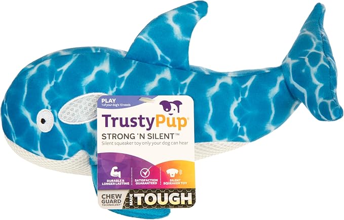 TrustyPup Strong 'N Silent Swimmer Soft Plush Orca Squeaker Chew Guard Dog Toy - Blue, Large