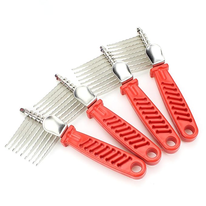 Dog Dematting Comb Rake Detangler Brush for Dogs Stainless Steel Grooming Comb Cats Pets Matted Fur Removal on Undercoat Tool Pet Supplies Red