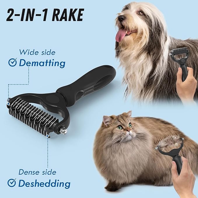 Pet Grooming Brush and Metal Comb,Cat Undercoat Rake for Dogs Grooming Supplies Dematting Deshedding for Shedding,Deshedder Brush Dogs Shedding Tool for Long Matted Haired Pets