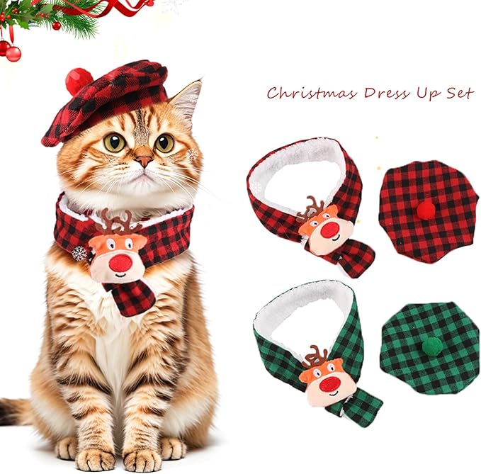 Christmas Pet Costume Dog Cats Reindeer Hat Headwear Birthday Supply Dog Paids Scarf Small Funny