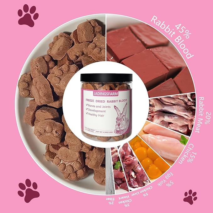 Freeze-Dried Dog & Cat Treats – Iron-Rich Rabbit Blood, High Protein Training Rewards, Grain Free Gluten Free Filler Free Healthy Pet Snacks 4.5 oz