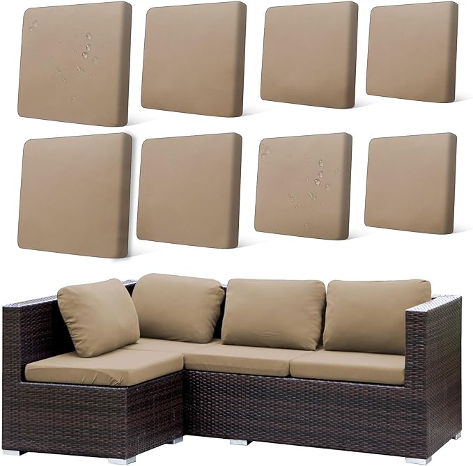 HANDONTIME 8Pcs Patio Cushion Covers Stretch Outdoor Couch Cover Replacement Cushions for Outdoor Furniture Waterproof Patio Furniture Cover for Pets Sofa Covers Washable (Khaki,Cover Only)