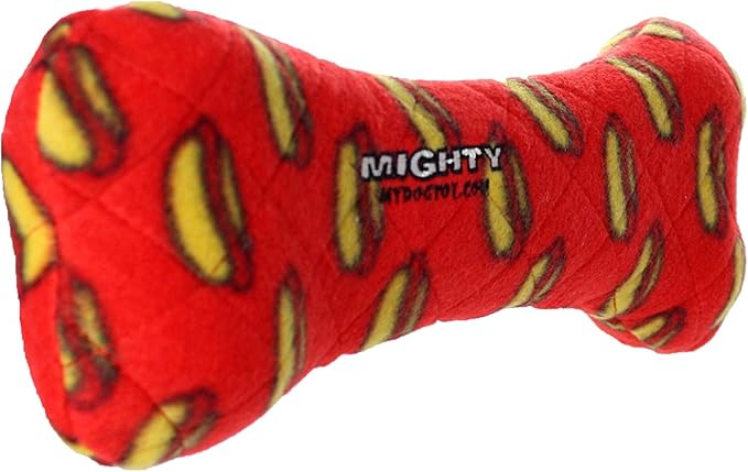 MIGHTY- NO Stuff Bone– Squeaky Plastic Core. 2-in-1 Toy. Made Durable, Strong & Tough. Interactive Play Dog Toy (Tug, Toss & Fetch). It Floats. (Red, Large 2 Pack)