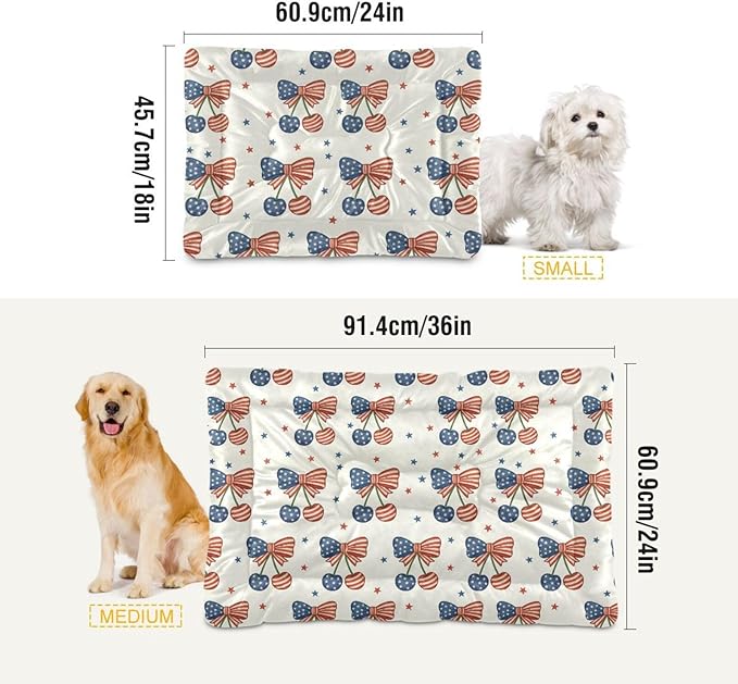 Dog Bed for Crate Washable Pet Sleep Pad, Independence Day Elements Kennel Mat with Non-Slip Bottom, Soft Fluffy Supplies Pet for Dogs and Cats (36x24 inch)