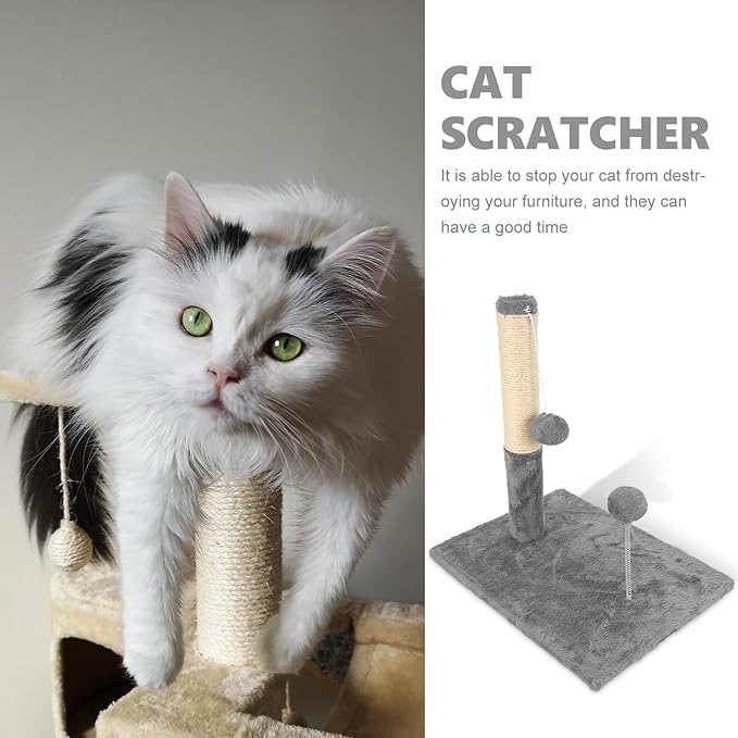 Luxshiny Large Gray Sisal Cat Scratching Post Integrated Sturdy Vertical Cat Scratcher with Scratch-Resistant Pole for Indoor and Kittens
