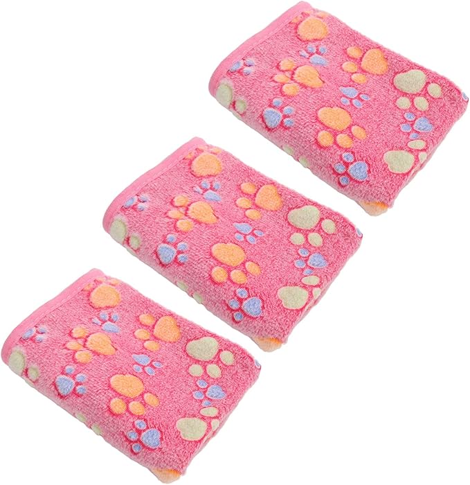 3Pcs Dog Paw Print Fleece Blanket, Pet Warm Sleep Mat, Coral Fleece Soft Dog Blanket with Cute Paw Design, Bite Resistant Pet Supplies for Dogs Cats Small Animals (S)