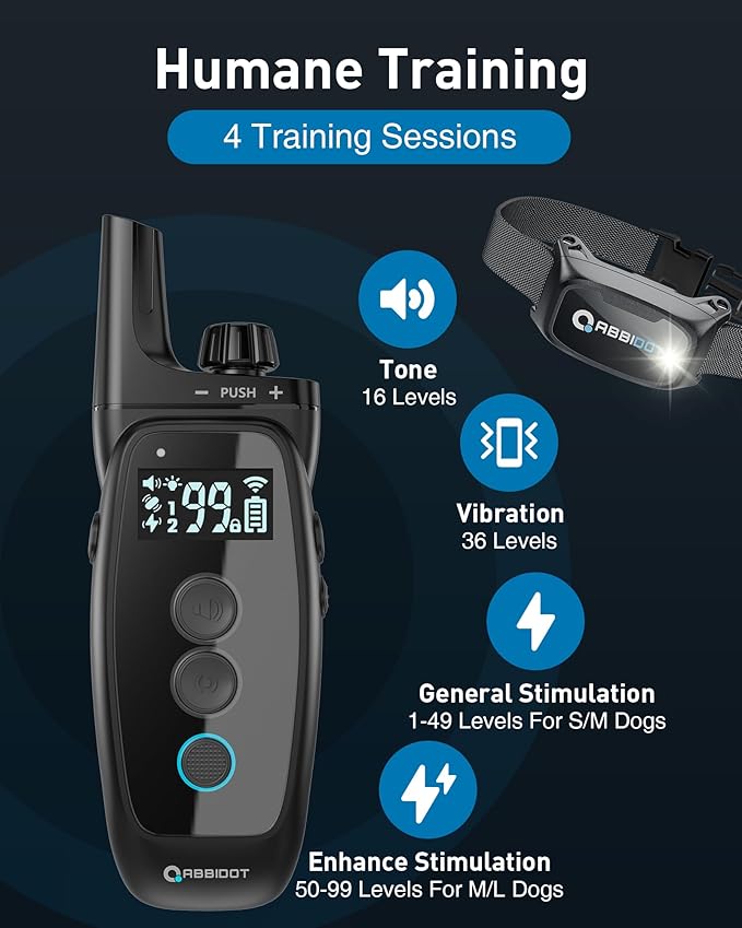 ABBIDOT Dog Shock Collar - 3500FT Dog Training Collar with Remote，IPX7 Waterproof & 4 Training Modes, Safety Lock & Night Vision Light，Rechargeable E-Collar for All Breeds