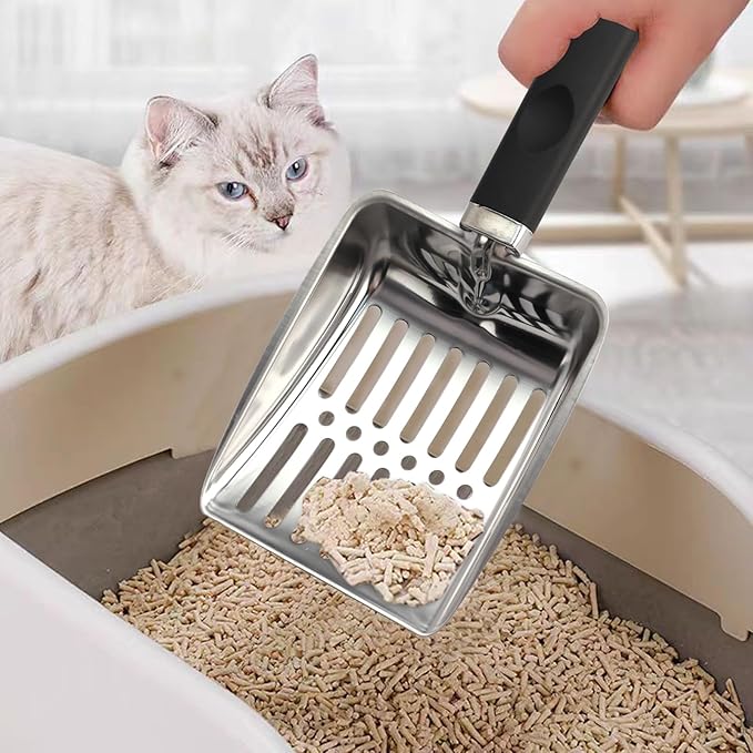 Cat Litter Scoop,Metal Cat Litter Scoop,Stainless Steel cat Litter Scoop with Non-Slip Handle,Poop Sifting,Kitten Pooper Lifter,for Litter Box