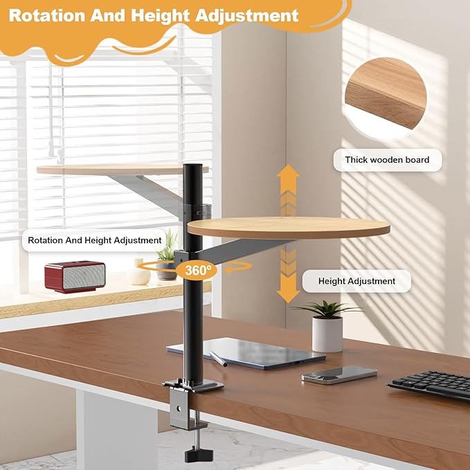 Cat Desk Bed, Pet Cats Desk Table Round Hammock, 360° Rotation & Height Adjustable, Comfortable Washable Soft Pad for Kitten, Metal Frame for Table Mounted Desk Side Pet Perch Bed Furniture