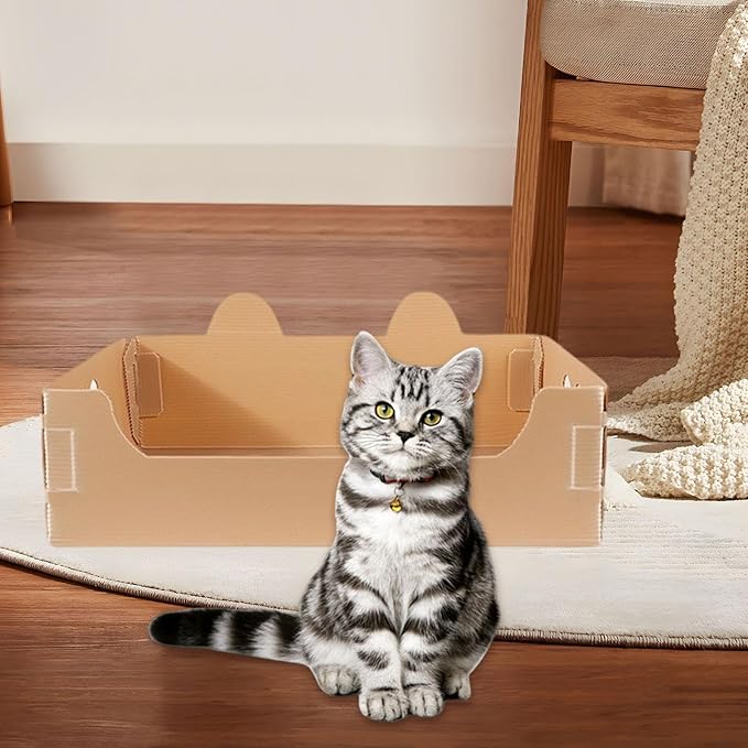 Cat Travel Toilet Large Capacity Open Litter Pan Potty for Indoor Cats Adorable Funny Design- Brown