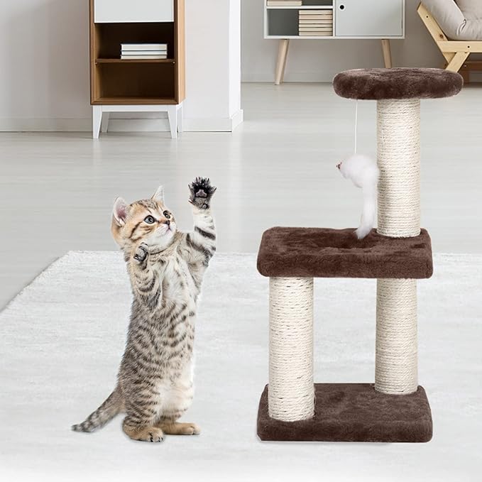 Small & Cozy Cat Tree - Sisal Scratching Post & Interactive Toys, Easy Assembly for Small Cats