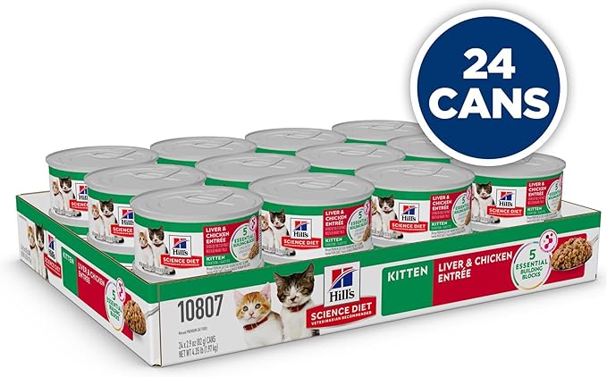 Hill's Science Diet Kitten, Kitten Premium Nutrition, Wet Cat Food, Liver & Chicken Minced, 2.9 oz Can, Case of 24