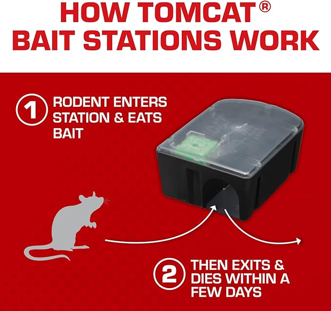Tomcat Rat and Mouse Killer Disposable Stations for Indoor/Outdoor Use: Child and Dog Resistant, Pre-Filled, Easy Monitoring, 2-Pack