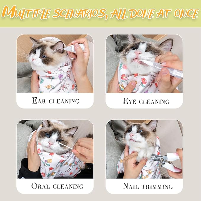 Cat Wrap for Cutting Nails, Cat Restraint Wrap for Cutting Nails, Self-Adhesive Fabric for Cats, Prevent Cats from Escaping/Scratching/Biting, for Trimming Nails, Cleaning Ears, Brushing Teeth (L)