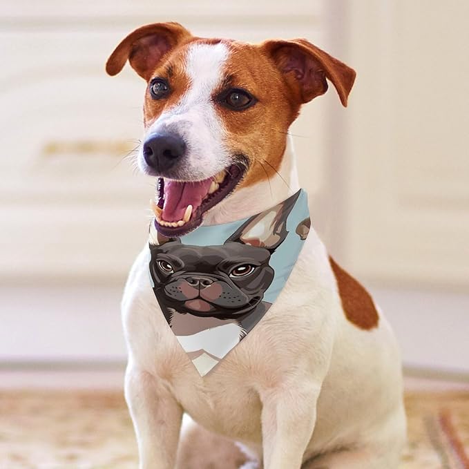 Dog Bandana Spring Pet Scarf Adjustable Triangle French Bulldog Dog Cute Printing Dog Bib Washable Polyester Puppy Bandana for Small Medium Large Dogs Cat Birthday Party Supplies