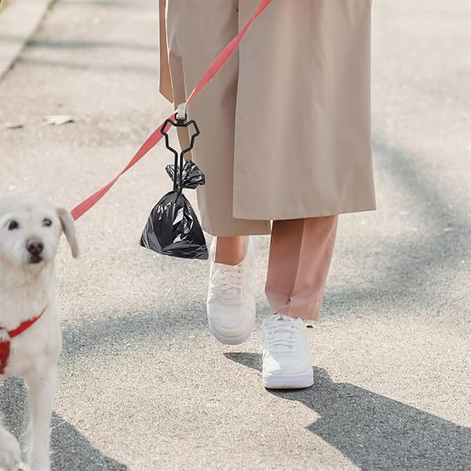 Dog Poop Bag Holder for Leash with Clip 2pcs Waste Bag Carrier for Pet Supplies Hands-free Dog Walking Accessory in Deep Black and Cats