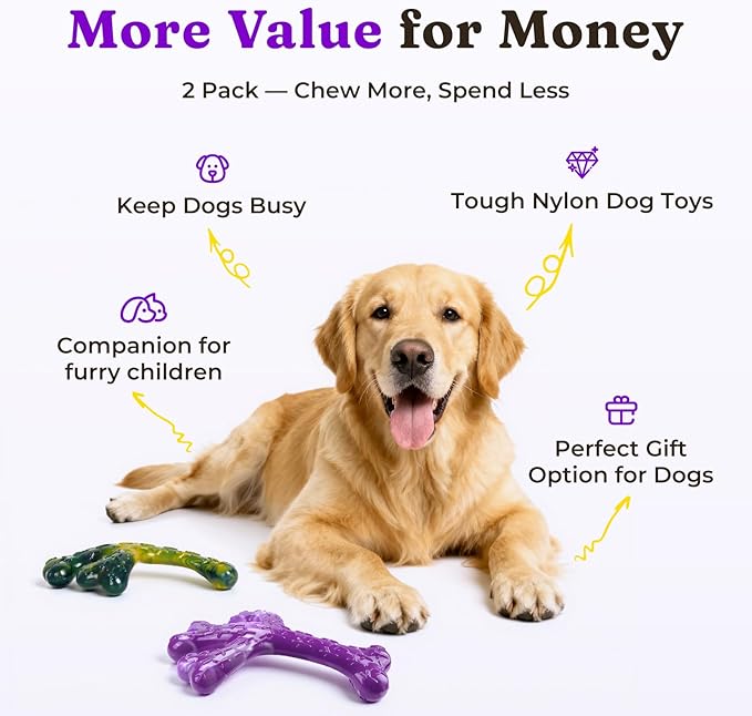 Dog Toys for Aggressive Chewers - 2 Pack Beef Bacon Flavor Tough Dogs Chew Toys, Indestructible Toy for Medium Large Dogs Gift