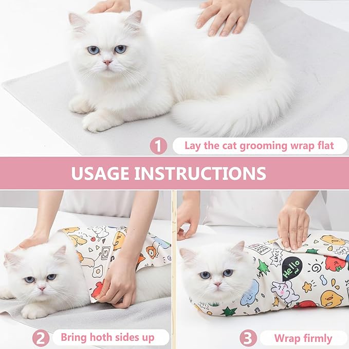 Cat Grooming Wrap, Cat Wrap for Cutting Nails, Self-Adherent Soft Cat Blanket to Wrap - Cat Burrito Wrap, Anti-Scratch, Anti-Escape, Cat Swaddle Wrap (Within 22lbs)