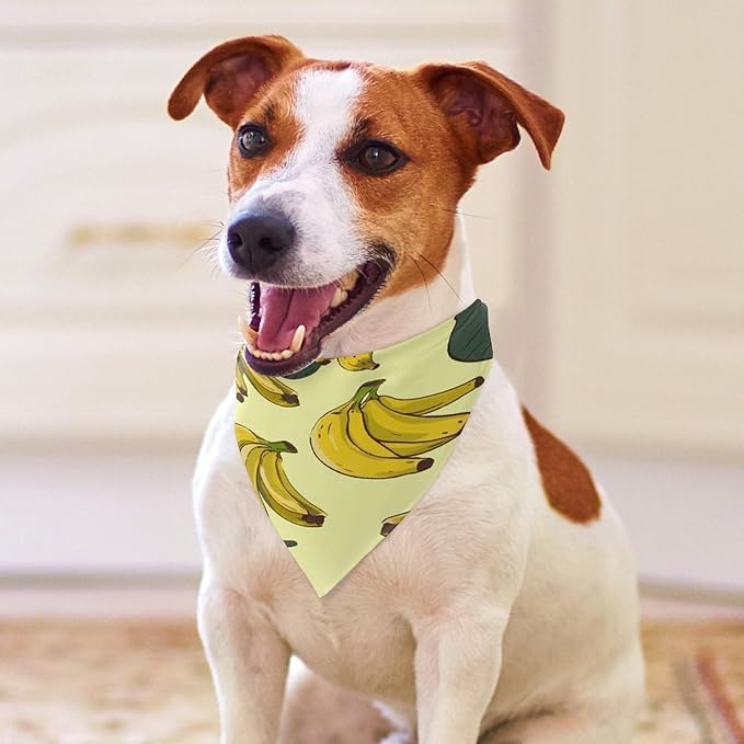 Dog Bandana Spring Pet Scarf Adjustable Triangle Banana Print Printing Dog Bib Washable Polyester Puppy Bandana for Small Medium Large Dogs Cat Birthday Party Supplies