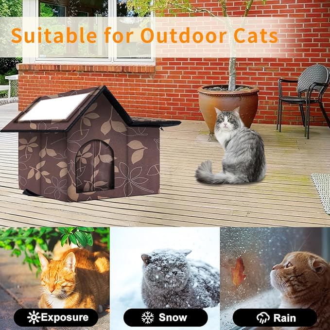 Large Outdoor Cat House Weatherproof, Houses for Outdoor Cats Feral, Collapsible Outside Cat House with Windproof Door, DIY Cardboard and Soft Mat, Insulated Stable Stray Cats Shelter in Winter