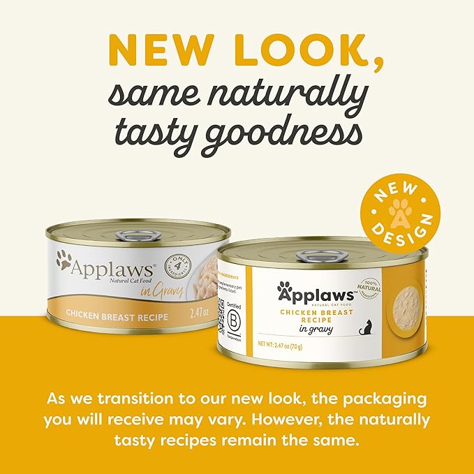 Applaws Natural Wet Cat Food, Made with Limited and Natural Ingredients, High Protein with No Artificial Additives or Fillers, Chicken Breast in Gravy (24 x 2.47oz Cans)