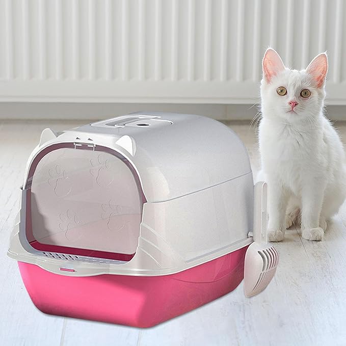 Enclosed Hooded Cat Litter Box with Two-Way Door, Deep Pet Litter Pan, Covered Cat Toilet Bedpan for Odor Control-
