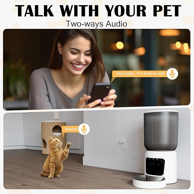 Automatic Cat Feeder with 2K Camera, 5G WiFi Smart Pet Food Dispenser for Cats & Small Dogs, 6L Large Capacity Timed Auto Feeder with App Control, Night Vision, 2-Way Audio & Detachable Design (White)