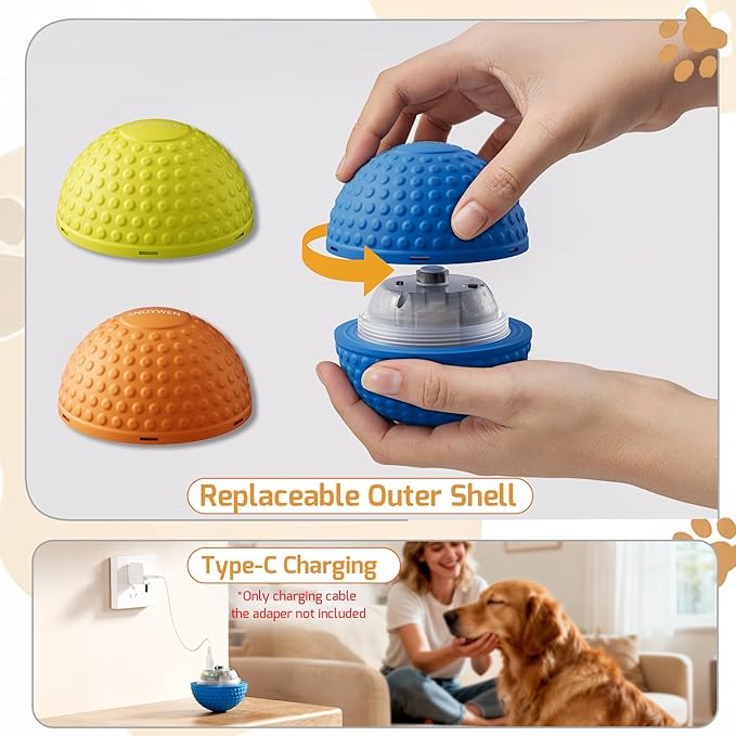 Smart Interactive Dog Balls, Durable Food-Grade Rubber Material, Automatic Moving, Bouncing, Rotating Toy with Light for Medium, Large Dogs, IPX7 Waterproof (Blue)