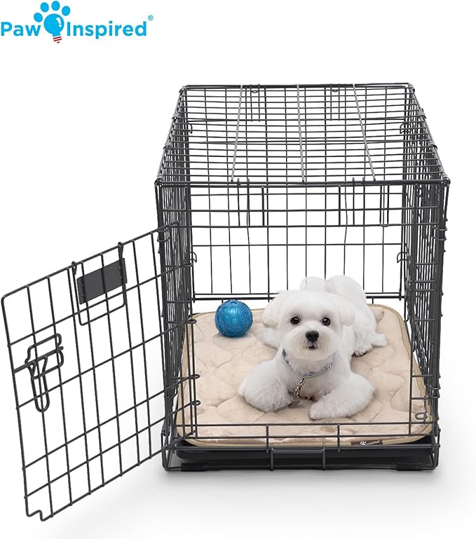 Paw Inspired Washable Padded Crate Mats for Dogs | 23” x 17” Pad, Fits 24-inch Kennels | Leakproof, Waterproof Bottom, Plush Pet Beds (Gray)