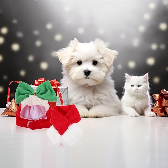 LIOOBO Christmas Pet Head Cover and Scarf Set, Warm Dog Hat with Scarf for Winter, Holiday Headdress Supplies for Puppies and Small Dogs