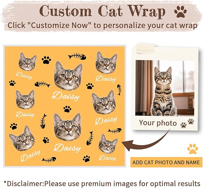 Personalized Cat Grooming Wrap for Nail Trimming, Custom Cat Swaddle with Name Photo, Self-Adhesive Cat Restraint Wrap for Teeth Brushing, Ear Cleaning, Vet Visits, Cat Lover Gift