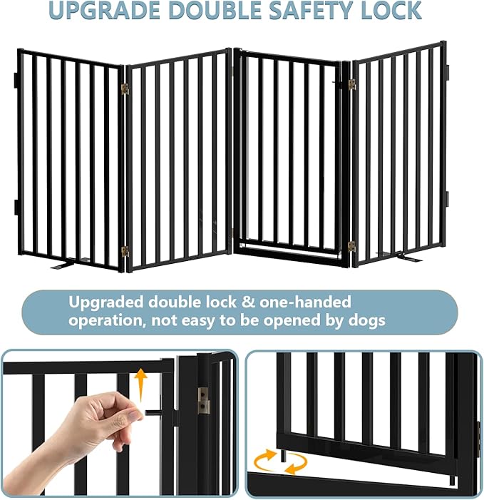 Full Metal Freestanding Dog Gates with Door, 36" Height Dog Fences for Indoor & Outdoor, Extra Wide Foldable Pet Gates for Stairs, Hallways, Doorways, Yard (4 Panels, 80" W × 36" H)