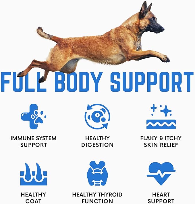 Organic Kelp Powder for Dogs, Dried Sea Kelp Supplement for Thyroid Function, Dental Health, Immune Support, Digestion, Skin & Coat - Iodine Rich - Multivitamin for Cats & Dogs - Made in USA