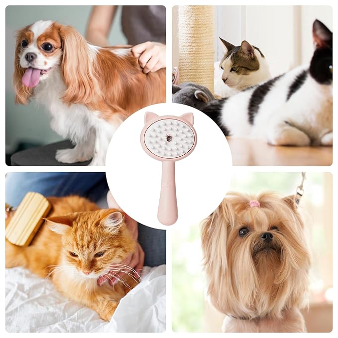 Pet Grooming Brush, Spray Massage Comb for Pets and Cats, Electric USB Brush for Cat Shedding, One Touch Electric Spray Anti-Flying Hair Bath & Shower Cleaning (B)
