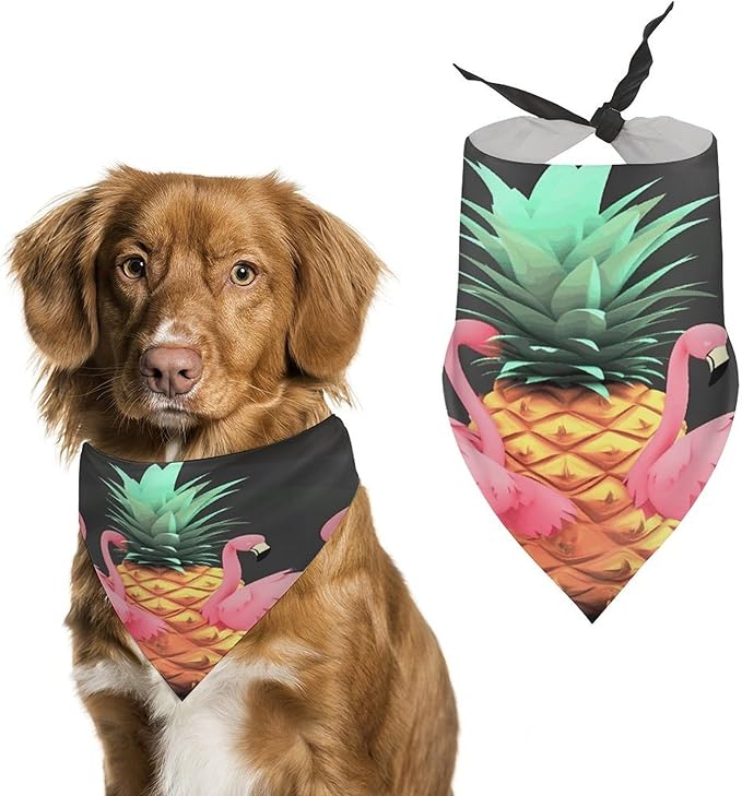 Dog Bandana Spring Pet Scarf Adjustable Triangle Pineapple Flamingos Printing Dog Bib Washable Polyester Puppy Bandana for Small Medium Large Dogs Cat Birthday Party Supplies