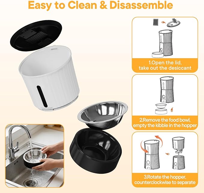 NEWBULIG Automatic Cat Feeder, 4L Timed Pet Feeders with 10s Voice Recorder, Dog Food Dispenser with APP Control, Dry Food, 10 Meals, Programmable 50 Portions, Dual Power Supply, Desiccant Bag