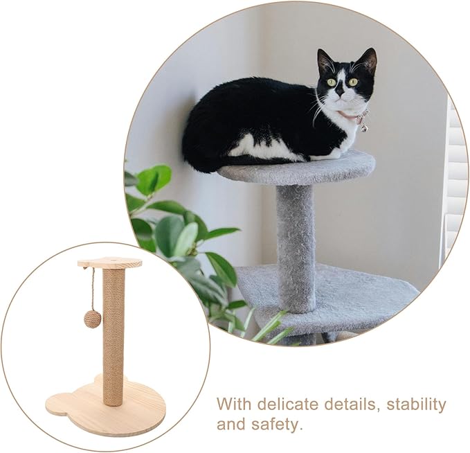 Yardwe Natural Sisal Cat Scratching Post and Kitten Climber with Solid Wood Base, Sturdy Household Floor Scratcher for Indoor Cats and Kittens