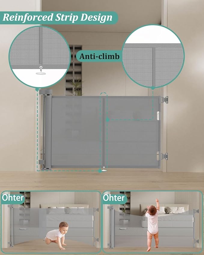 50 inch Retractable Baby Gates 42 inch Tall, Retractable Gate with Reinforced Strip Design to Prevent Crawling Through, Retractable Dog Gate for Stairs, Doorways, Hallways