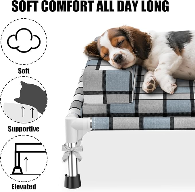 Elevated Raised Lifted Dog Bed Elevated Dogs Bed with Bolster & Cushion Mat Raised Pet Couch Bed with Pillow for Indoor Outdoor