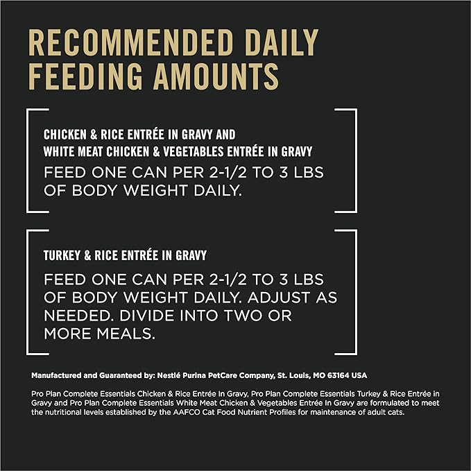 Purina Pro Plan Gravy,High Protein Wet Cat Food Variety Pack,Complete Essentials Chicken and Turkey Favorites - 3 oz. Cans,(Pack of 48)